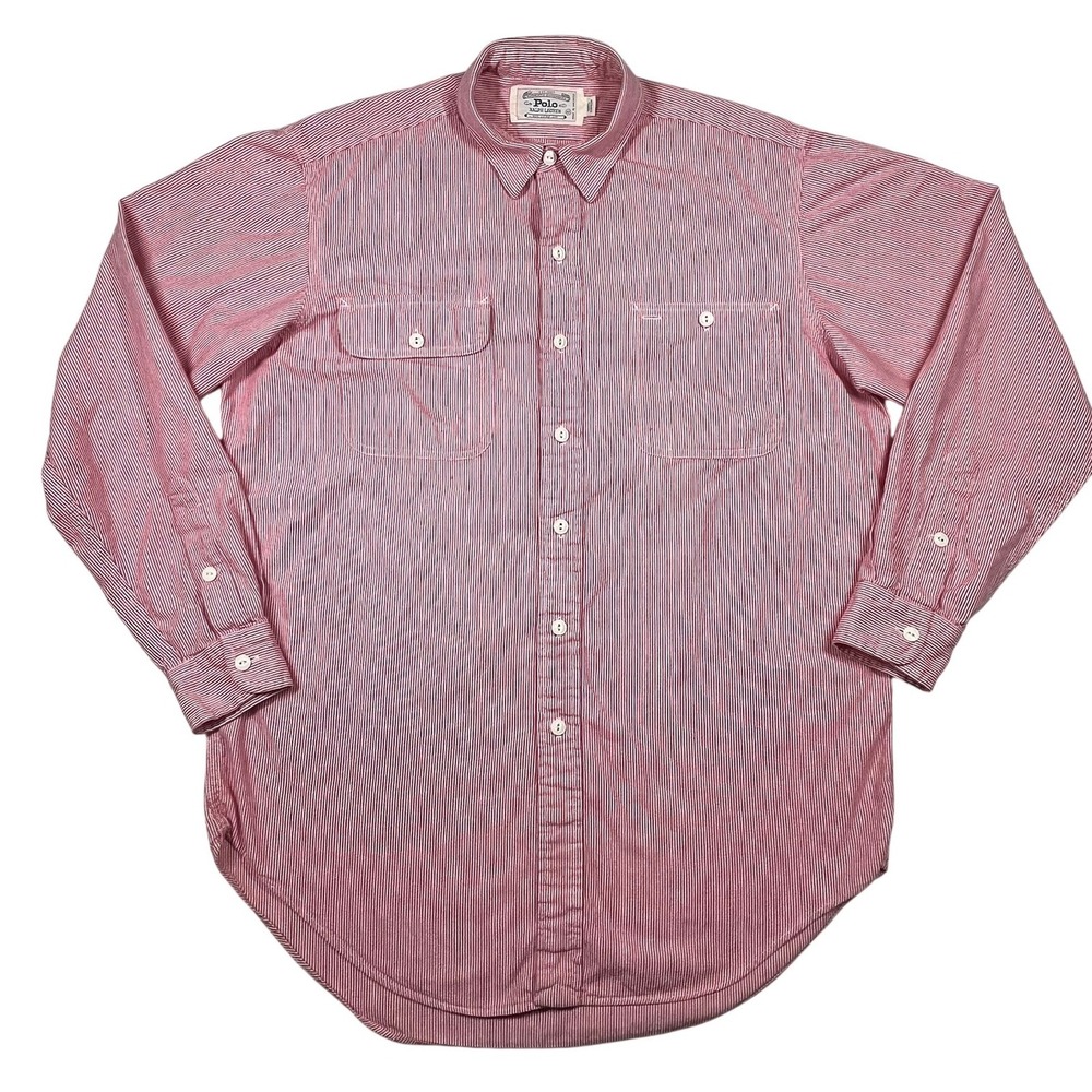 Polo Ralph Lauren Button Down Mens M Red Hickory Stripe Shirt Long Sleeve *Flaw - Picture 3 of 10